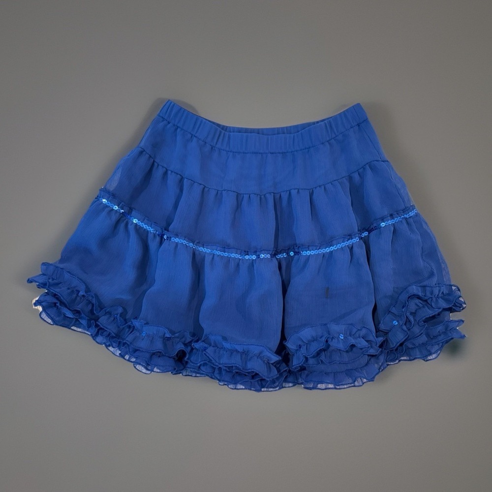 Justice Girls 10 Skirt Pull-On Tiered Mesh Ruffle Blue Casual Dressy